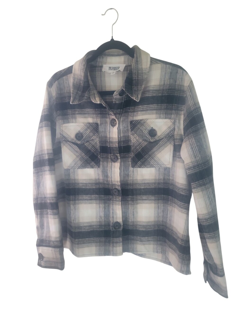 BB Dakota by Steve Madden Black & White Flannel Plaid  Button-Up Fall Jacket L
